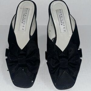Pura Lopez Black satin bow Wrap Slides Size 8 Never worn
